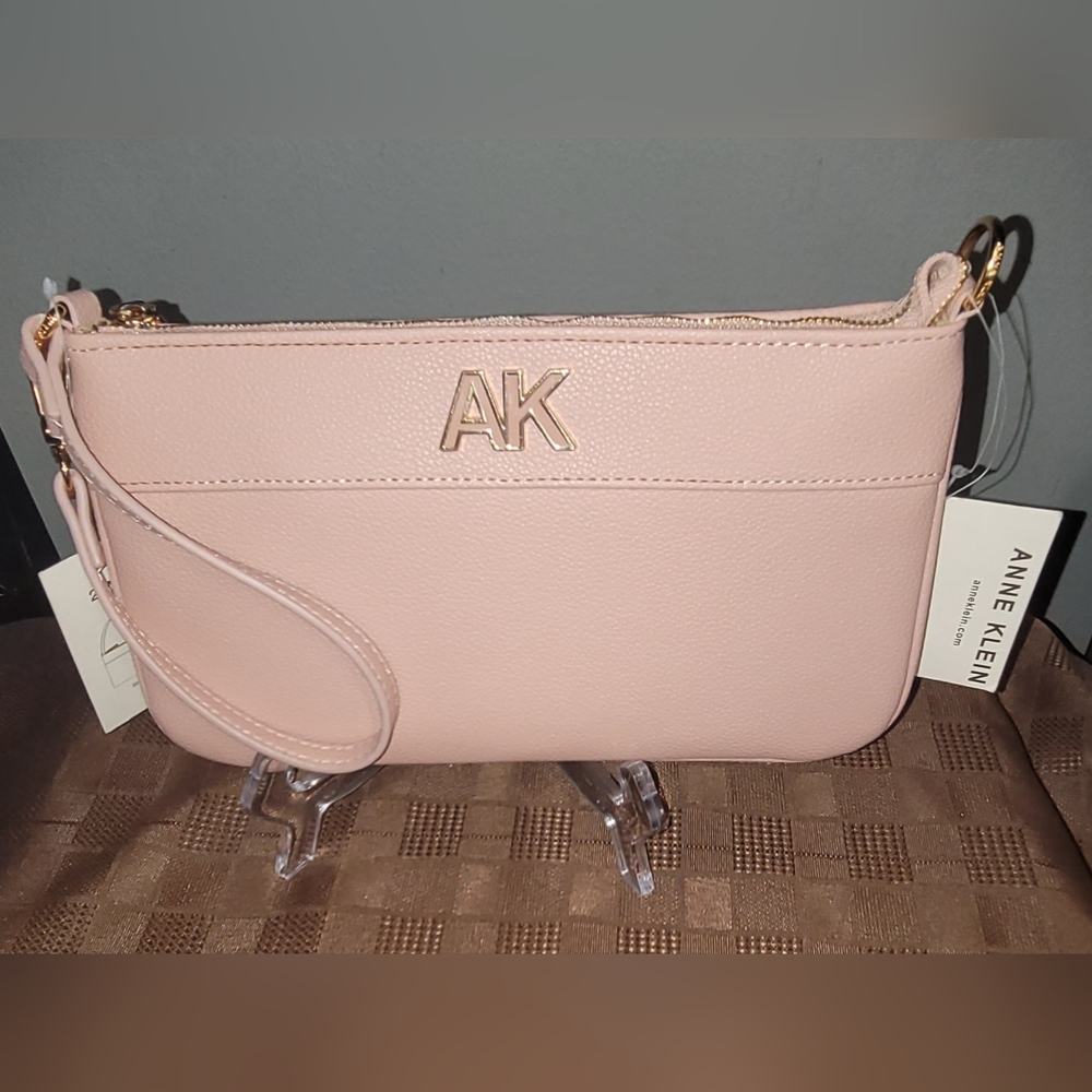 Anne Klein Pale Pink Wristlet Clutch with Gold AK Logo